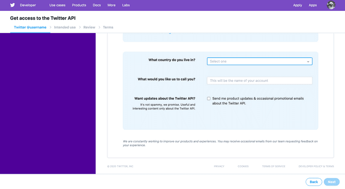 twitter API 国選択とアプリの名前