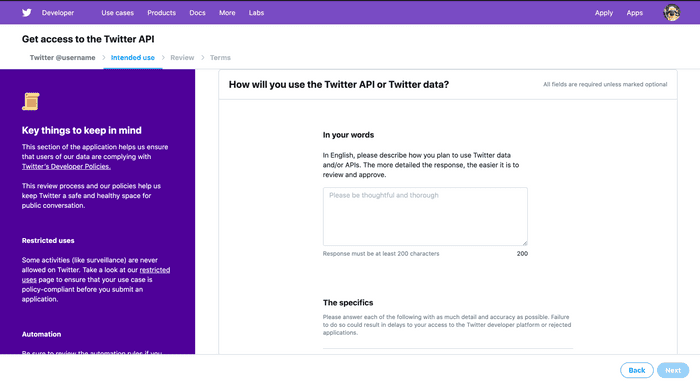 twitter API 利用理由説明